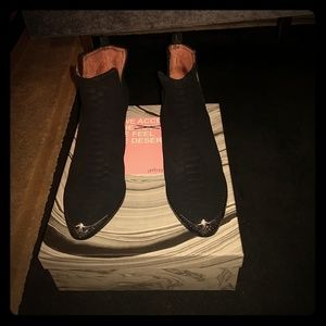 Jeffrey Campbell black suede snake booties